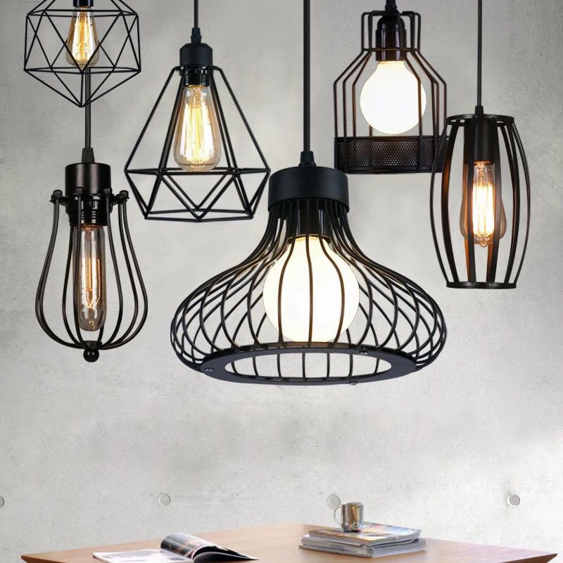 1 licht gekooide hangende verlichtingsarmaturen retro industriële stijl metallic hangende hanglampen voor bar