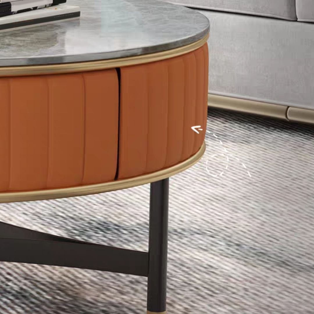 Stone Top Coffee Table Draw included Metal Legs Single Cocktail Table
