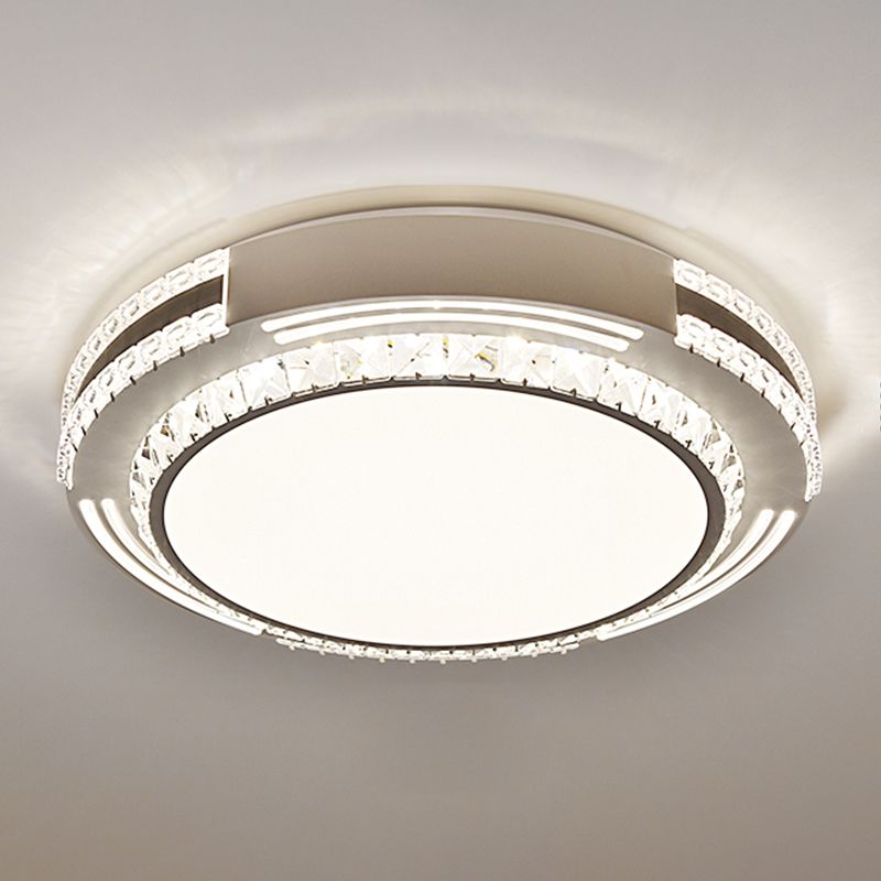 Drum LED Flush Mount Light Simplicity Crystal Bedroom Flush Mount Ceiling Light in Stainless-Steel