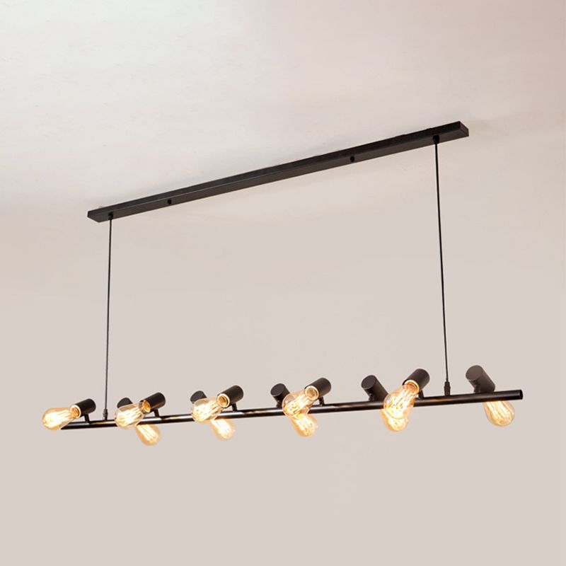 Metal Linear Pendant Lighting Industrial Island Light Fixtures in Black for Restaurant