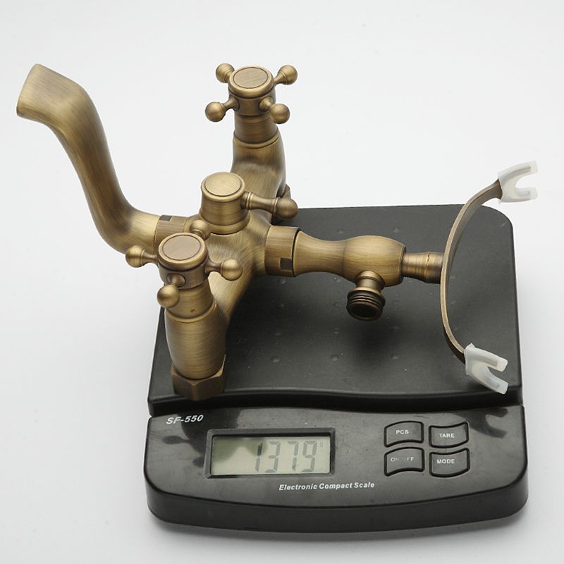 Traditional Floor Mounted Metal Freestanding Tub Filler Double Handles Bathtub Faucet
