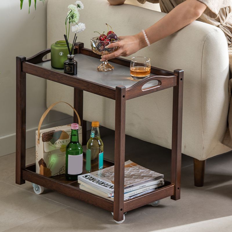Contemporary Solid Wood 4 Legs Square Double Tier Accent Side Table