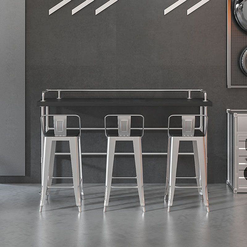 Industrial Black Wood Pub Table with Rectangle Table Top Silver Trestle Table - 42" H