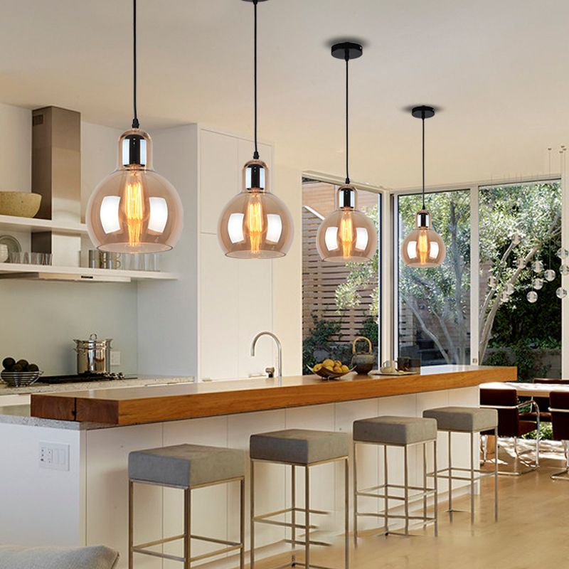 Glass Black Pendant Light in Modern Creative Style Aluminium Globe Hanging Lamp for Interior Spaces