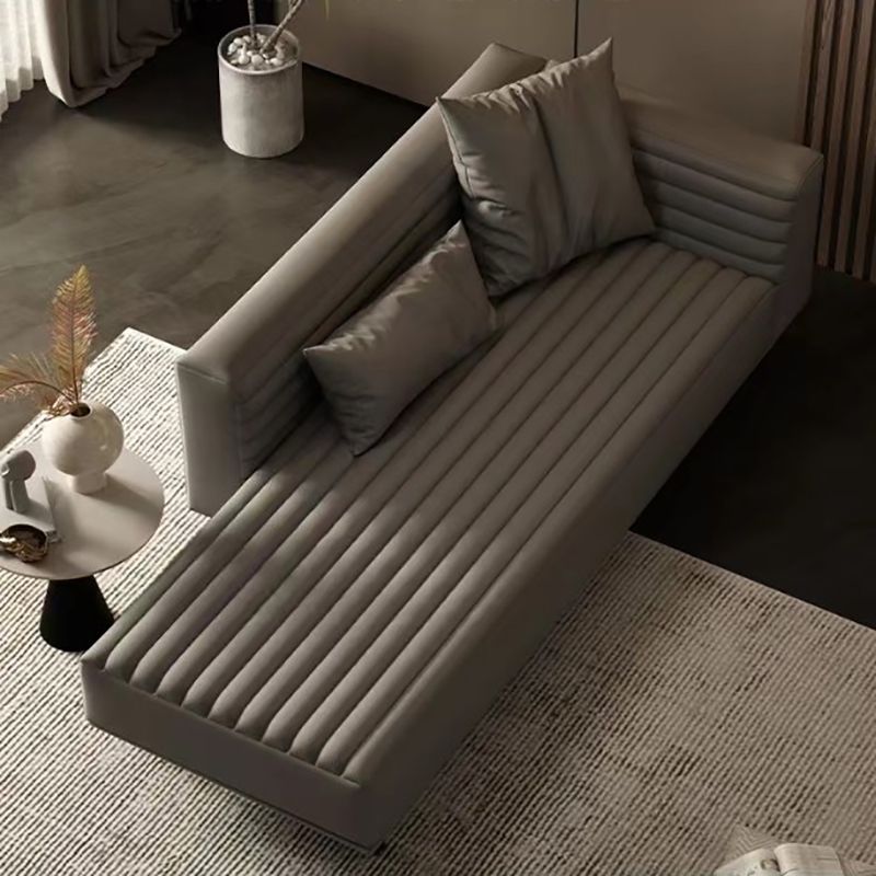 Nordic Living Room Cotton Chaise Square Arms Upholstered Chaise Lounge with Wooden Base