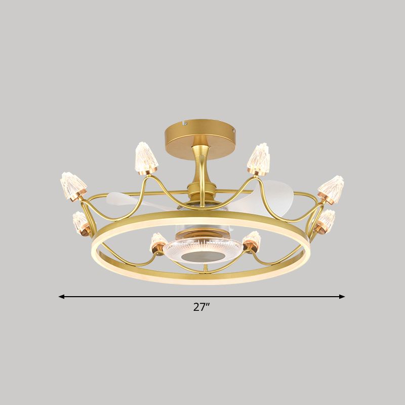 26,5 "W Fernbedienung Crown geformtes LED -Lüfter Licht postmoderne Acryl Wohnzimmer Halbflush -Licht mit 3 Klingen