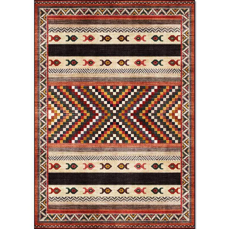 Vintage Tribal Print Rug Red Americana Rug Polyester Machine Washable Anti-Slip Backing Carpet for Bedroom