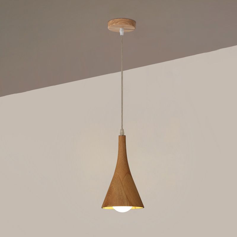 Nordic Cone Shade Pendant Light Fixture Solid Wood Dining Room Hanging Lamp