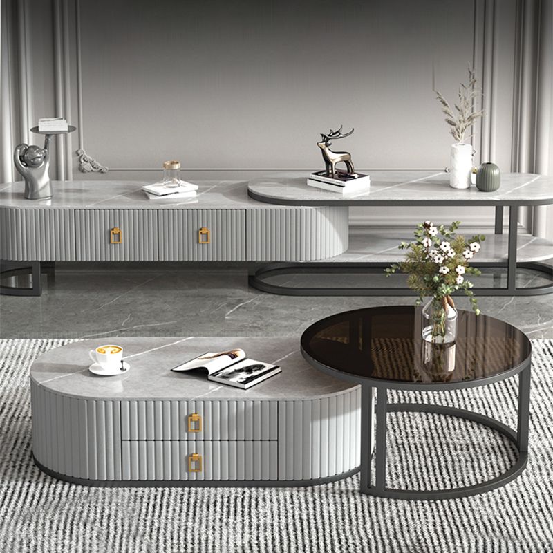 Oval Tropical Coffee Table Slate Storage 2 Nesting Coffee Table Set