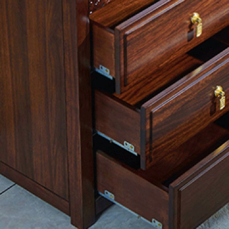 Dark Brown Drawers Chest Solid Wood Accent Chest for Living Roo
