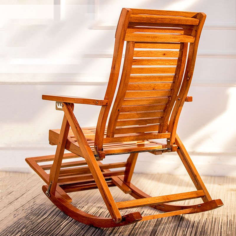 Traditional Rocking Chair Solid Wood Frame Slatted Backrest Indoor Rocking Chair