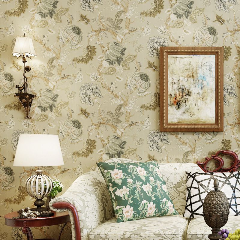 Beige Paper Moisture-Resistant Damasque Wallpaper, 33-foot x 20.5-inch