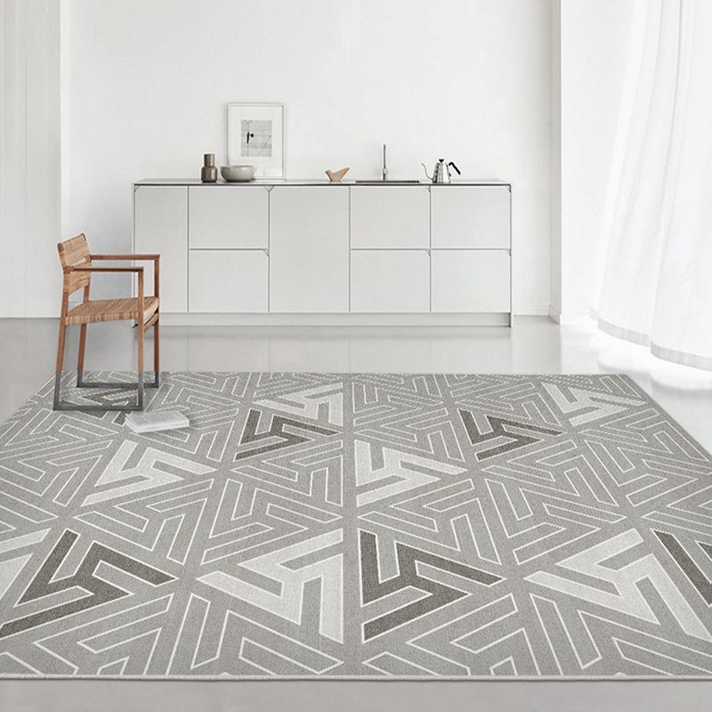 Simple Beige Indoor Rug Polyester Pattern Rug Tear Resistant Rug for Living Room