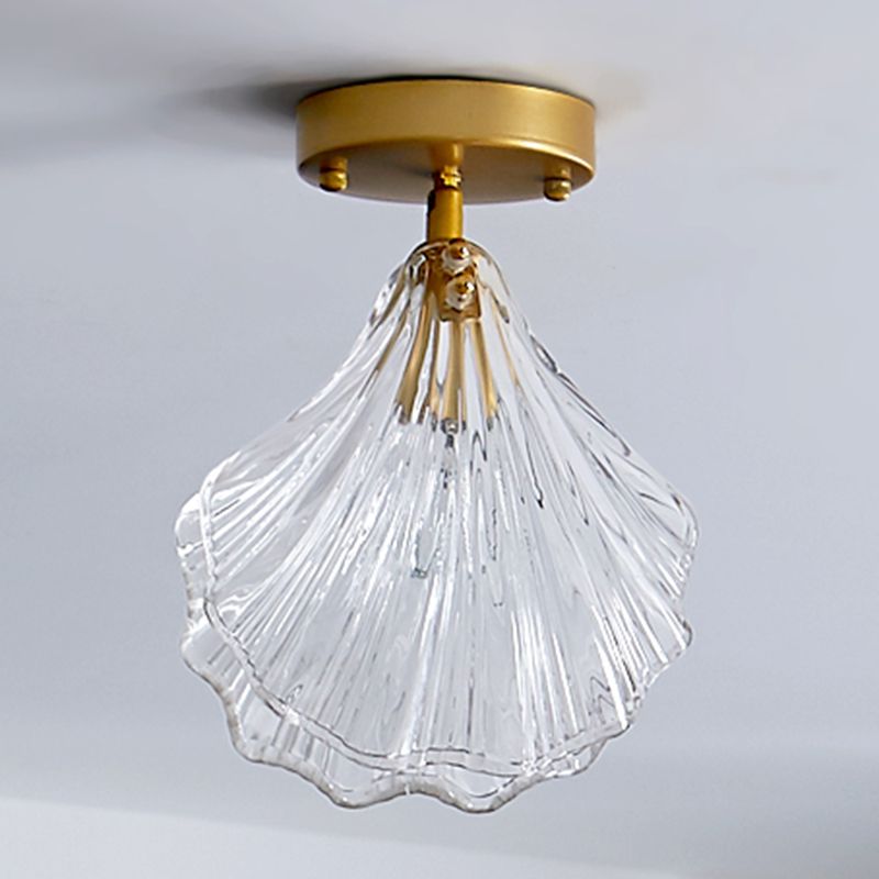 Lámpara de techo de cristal estilo simplicidad, accesorio montado en el techo de concha dorada