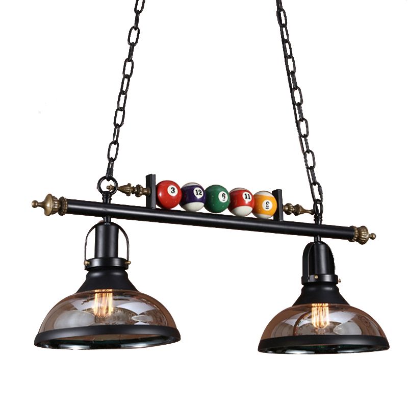 Glass Glass Black Island Canderant Dome Dome 2/Light Rustic Hanging Kit con sfere a più colori