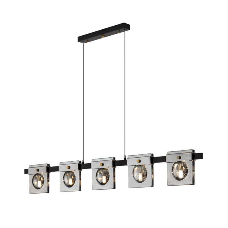 Multiple-Light Rectangular Island Pendant Modern Glass Island Lighting
