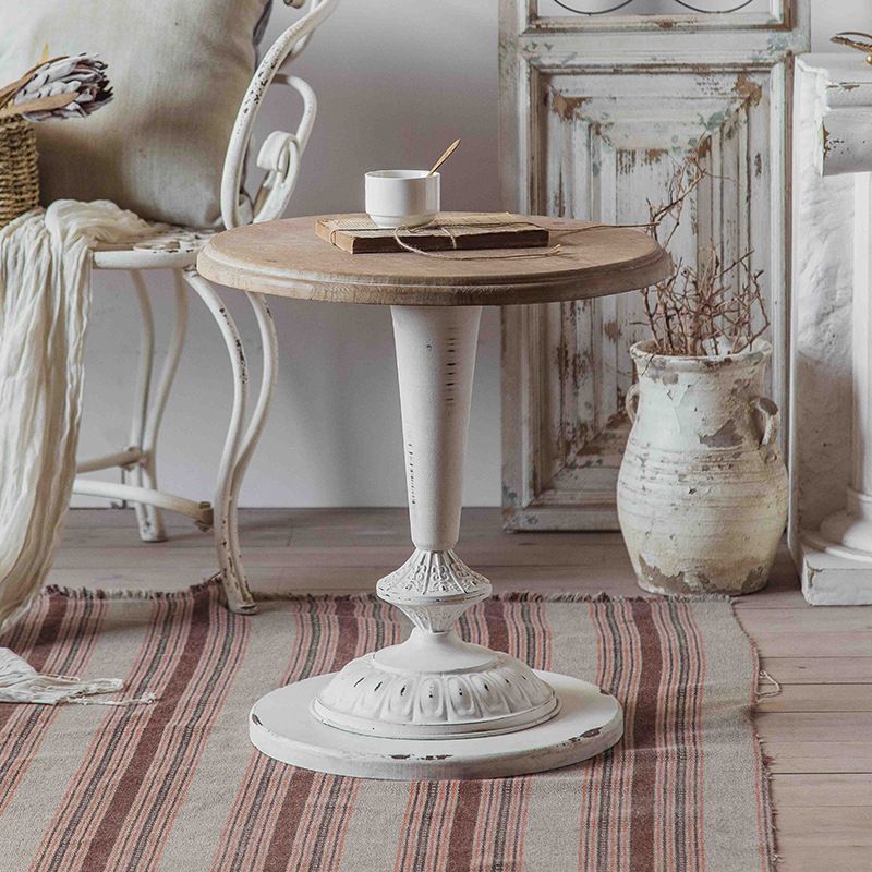 Round Pedestal Side Table French Rustic Side End Snack Table