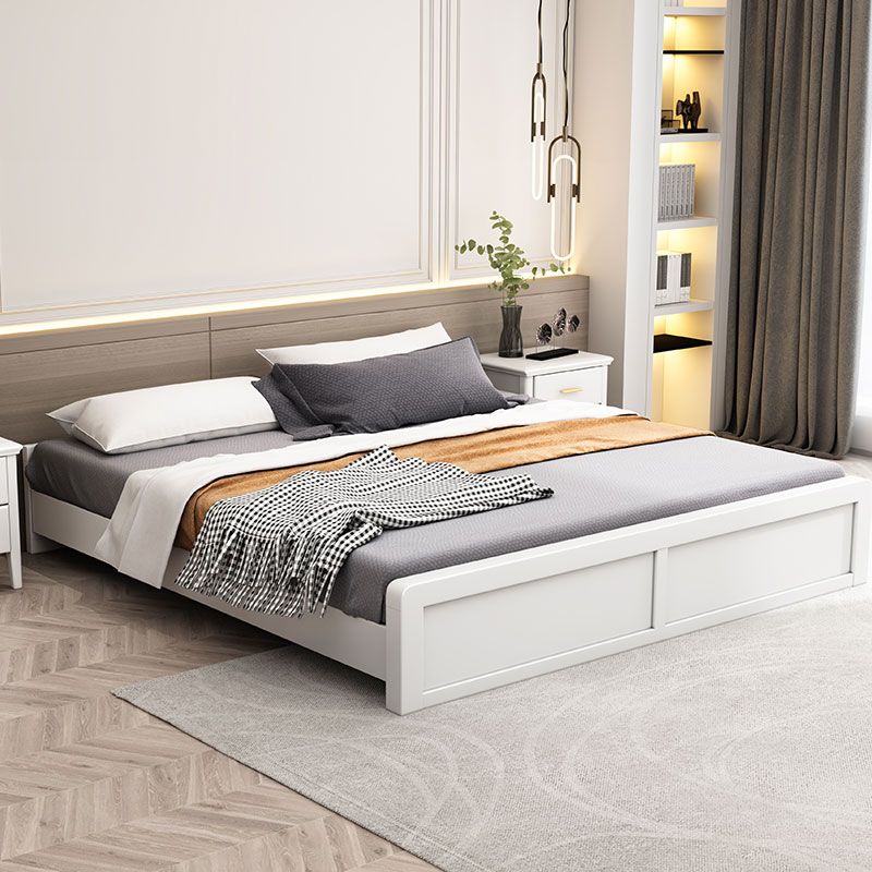 Mid-Century Modern White Platform Bed Frame Solid Wood Platform Bed