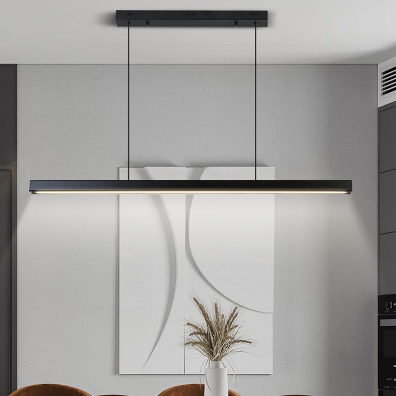 Zeitgenössischer Stil linearer Form Island Light Metal 1 hängendes Anhänger Licht in Schwarz