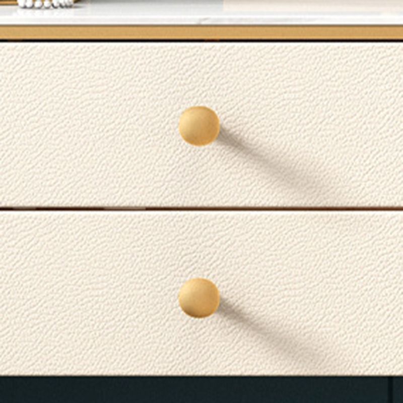 Stone Top Vanity Desk with 6 Drawers, Metallic White/Grey, 15.75" D x 30.71" H