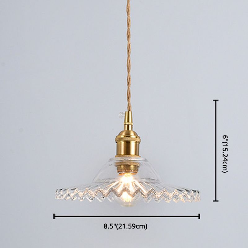 Vintage Industrial Scalloped Edge Pendant Light 1 Light Glass Hanging Light for Living Room