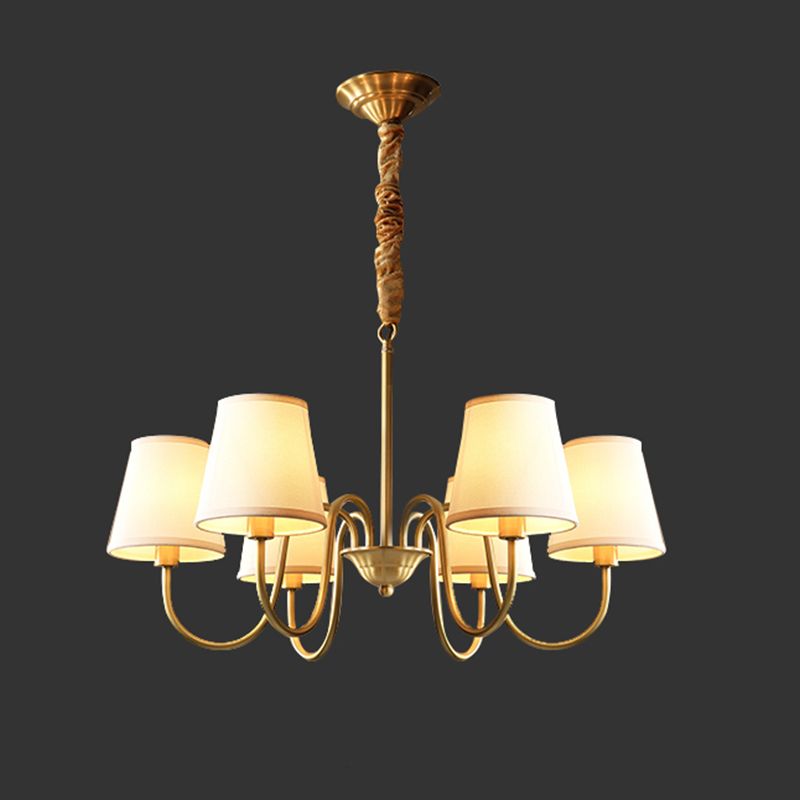 Conical Chandelier Light Fixture Traditional White Fabric Shade Pendant Lighting for Restaurant