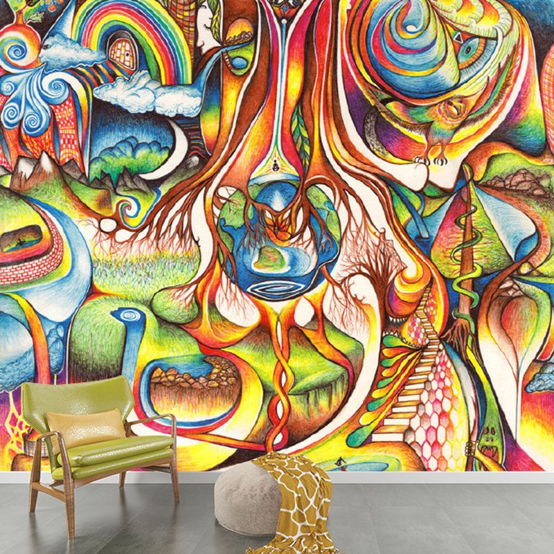 Peacock Abstract Wall Paper Mural Aesthetics Non-Woven Fabric Wall Decoration in Blue-Yellow-Green