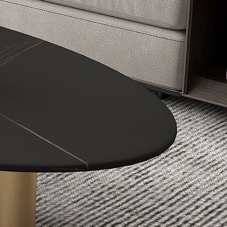 Glam Oval Stone Top Coffee Table with Metal 3 Legs Cocktail Table