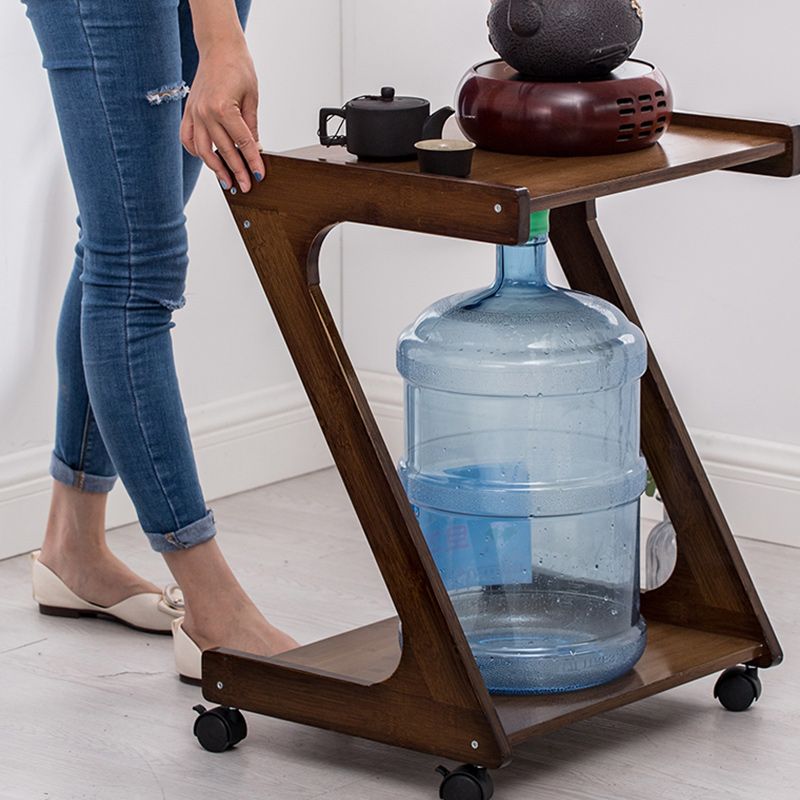 15" Wide Contemporary Corner Table Wood Double Tier Accent Side Table