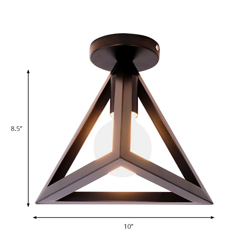 Lámpara de techo semi empotrada de jaula de alambre industrial retro con pantalla triangular Lámpara de techo de metal de 1 cabezal en negro/gris/blanco