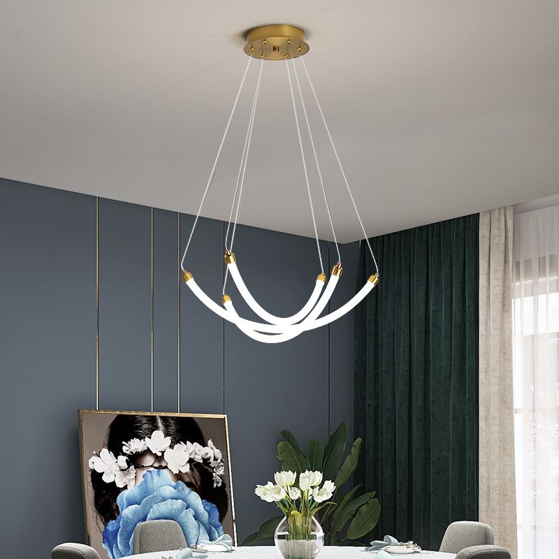 Acrylic Nest Shaped Chandelier Minimalistic Brass LED Pendant Light for Living Room