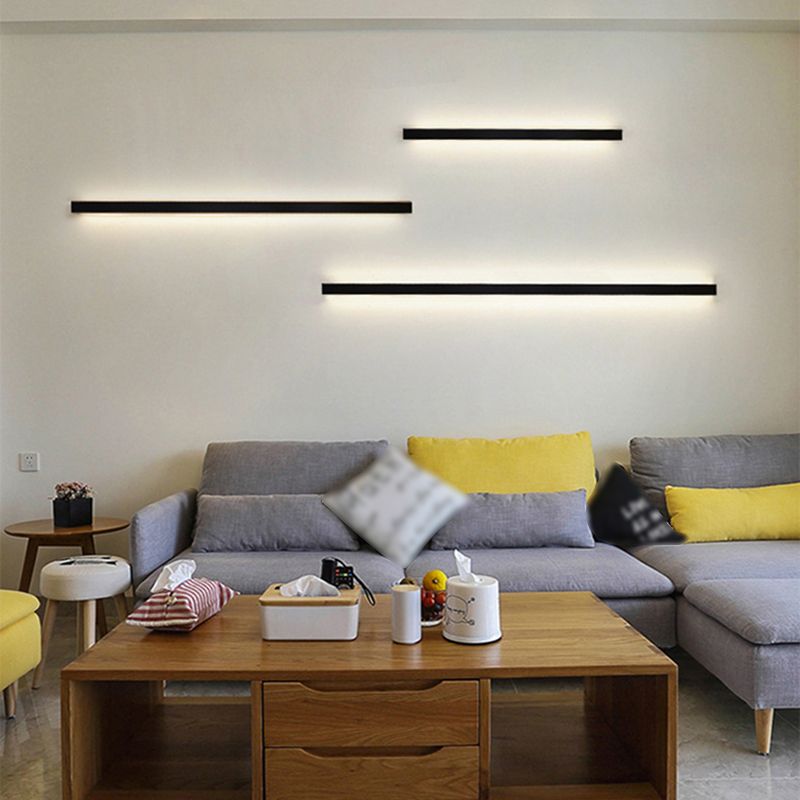 Éclair de mur en métal linéaire style moderne, appliques lumineuses à paroi légère en noir en noir