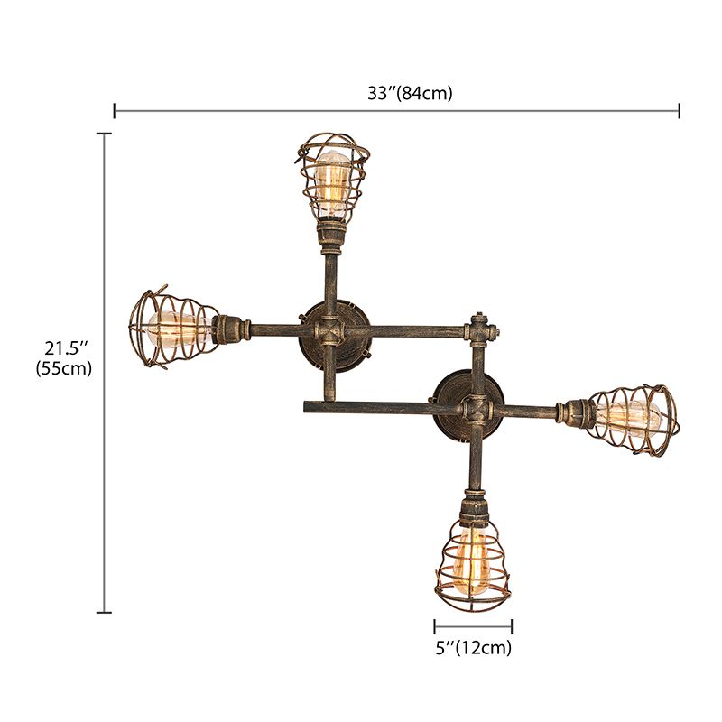 Jaula de alambre de latón, luz semiempotrada, hierro Industrial Vintage, 4/6/8 cabezales, iluminación de techo para sala de estar con tubo