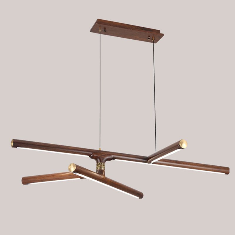 Linear Tea Room Suspension Lamp Wooden Minimalist LED Hanging Island Light Fixture