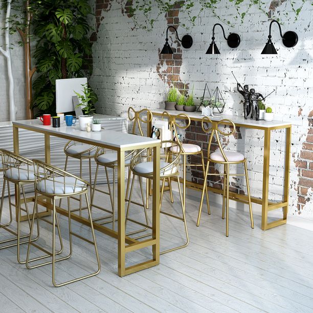 Glam 1/3/7 Pieces Bar Table Set Rectangle Stone Counter Table with High Stools