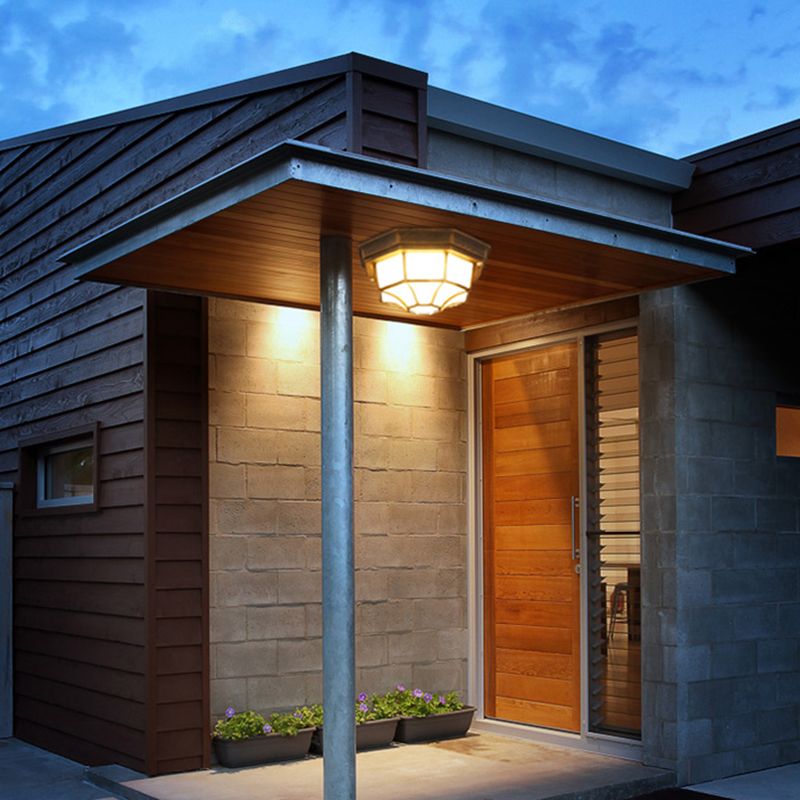 Luz de techo LED tradicional, lámpara de montaje empotrado en superficie con pantalla de cristal para patio y balcón