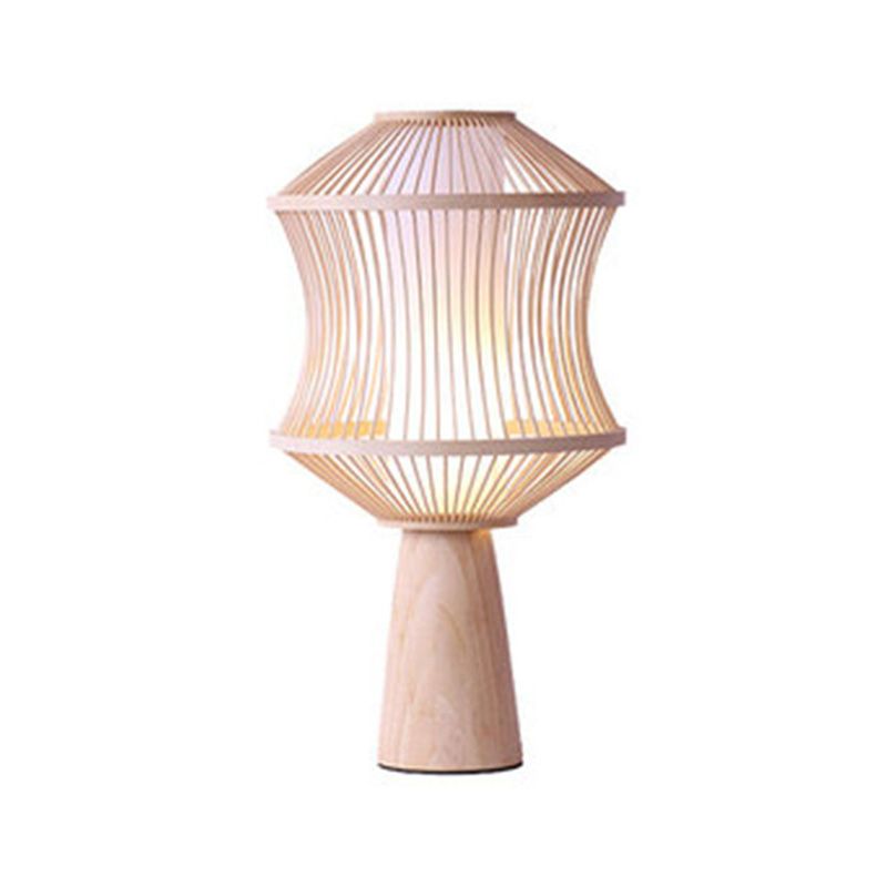 Lampada da lavoro conica Lampada da scrivania beige a 1 testa in legno giapponese con paralume in bambù