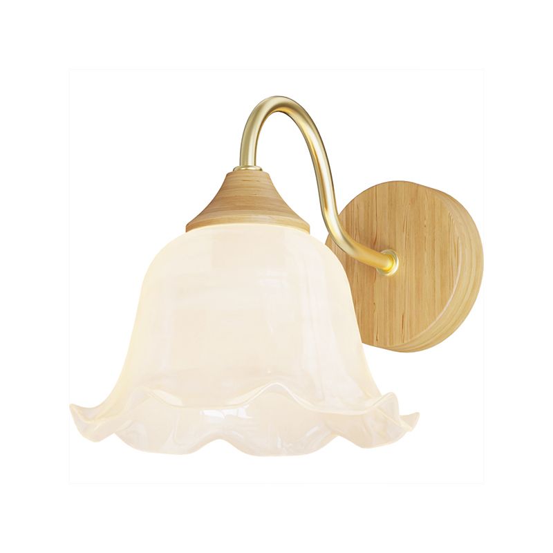 Modern Wall Mount Lamp 1-Light Wooden with Glass Shade for Living Room
