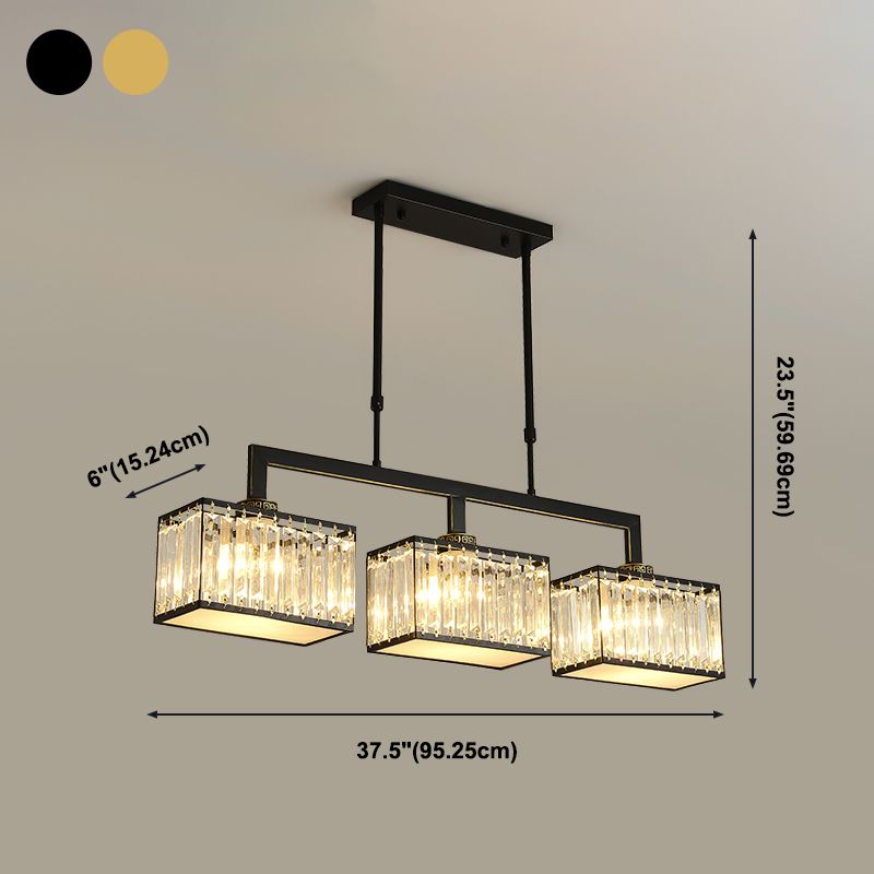 Modern Rectangle Shade Island Pendant Crystal Multi Lights Island Light for Restaurant