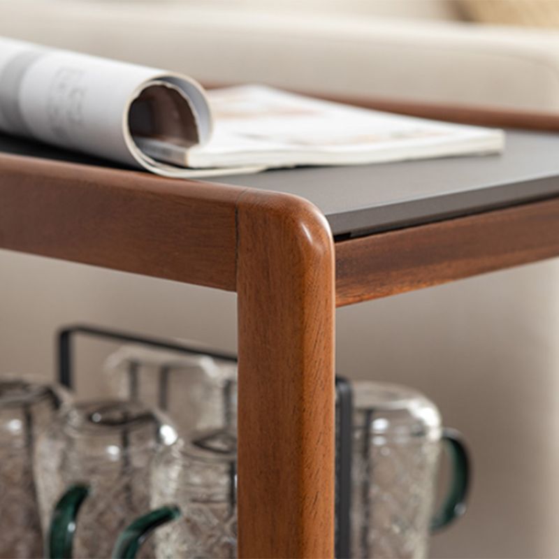 Modernistic Sofa Side Accent Table Solid Wood Block Rectangular with Storage