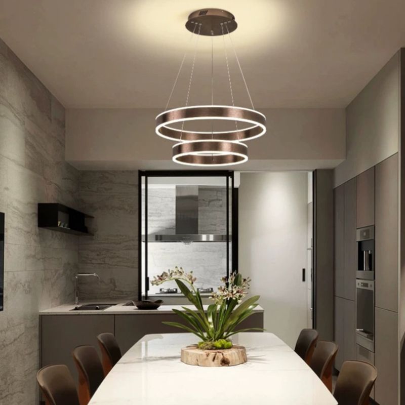 Contemporary Brown Metal Circular Chandelier Light Fixtures Cafe Hanging Chandelier