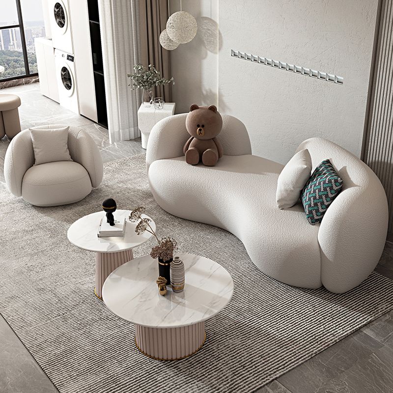 Contemporary Tight Back Tuxedo Arm Curved Settee Couch in Grey/white