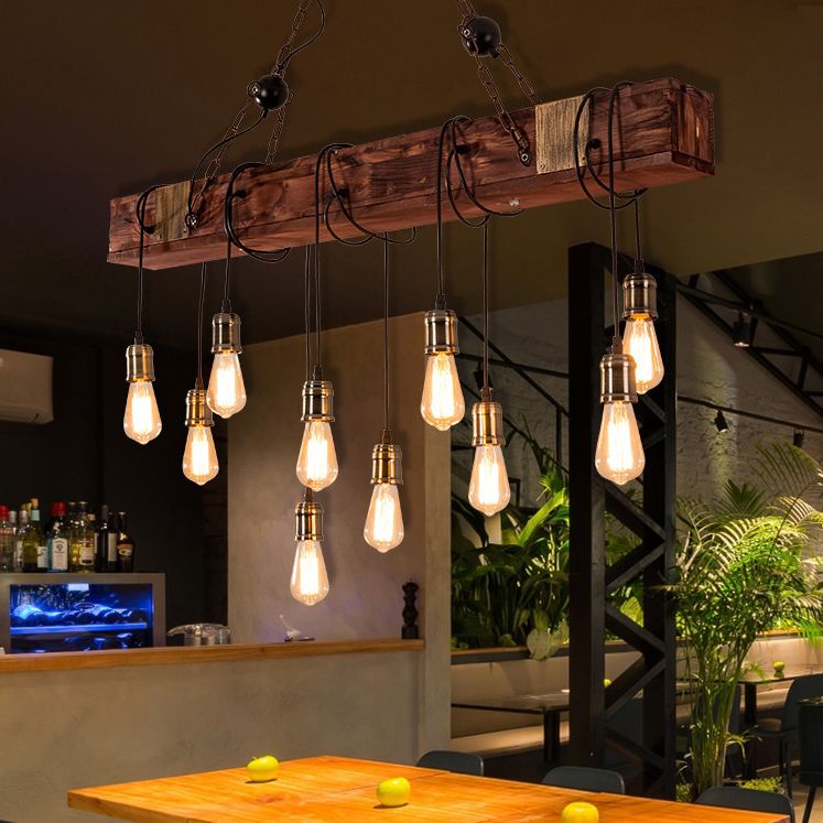 Linear Isola Lighting Wood Retro Industrial Style Impostazioni di illuminazione a sospensione per il ristorante
