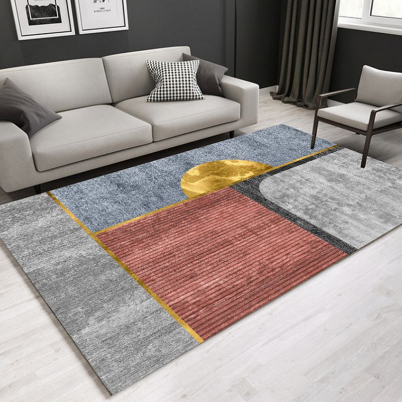 Minimal Multi-Color Geometric Rug Synthetics Contemporary Carpet Machine Washable Pet Friendly Anti-Slip Backing Rug for Great Room