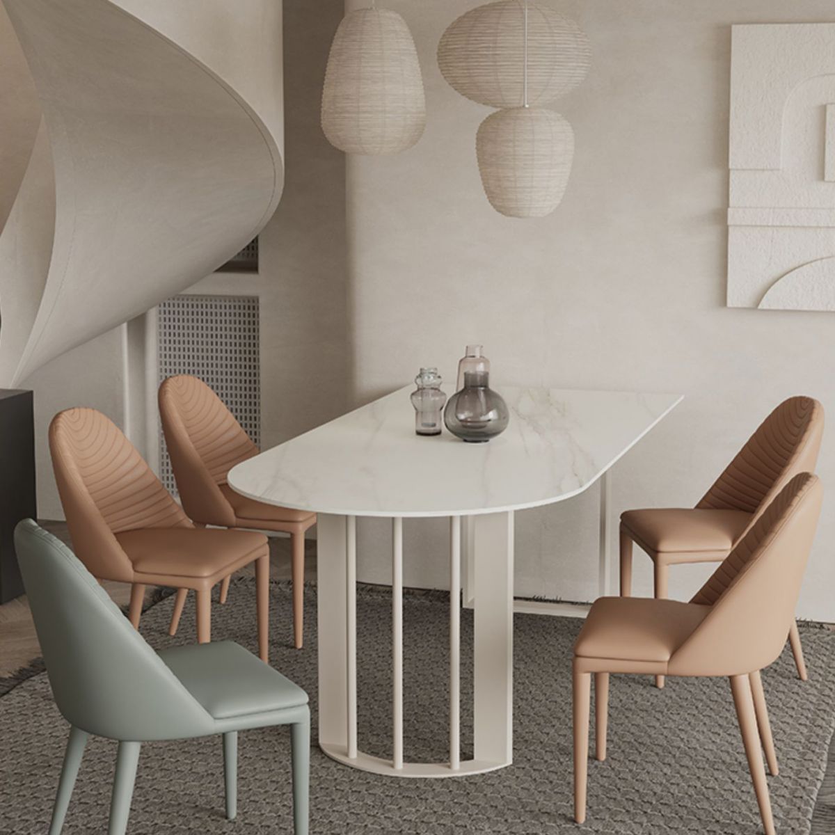 Modern Style Dining Table White Top Sintered Stone Table for Home