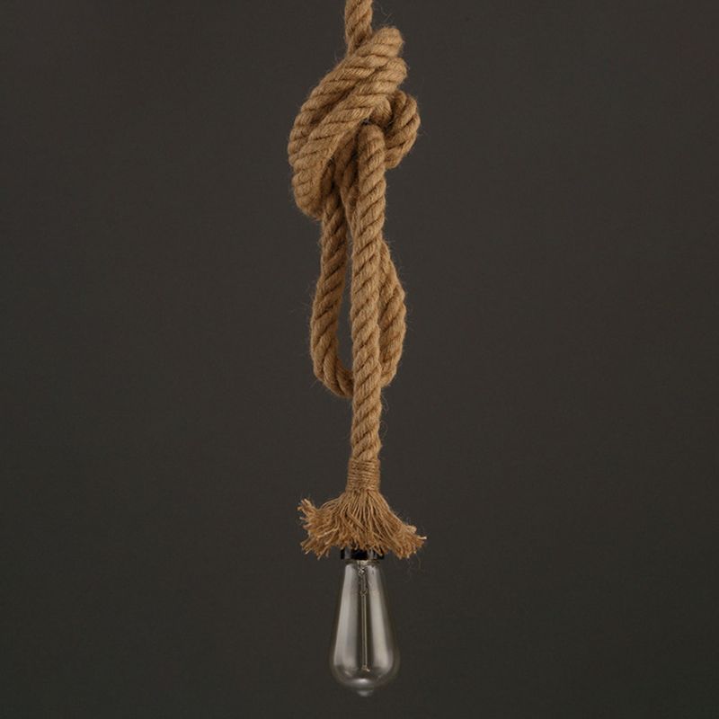 Single Light Hemp Rope Pendant Light Industrial Style Bare Bulb Coffee Shop Decorative Lighting Fixture