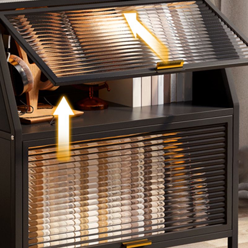 Cabinets Included Night Table Metal Black / White Nightstand with Glass Doors