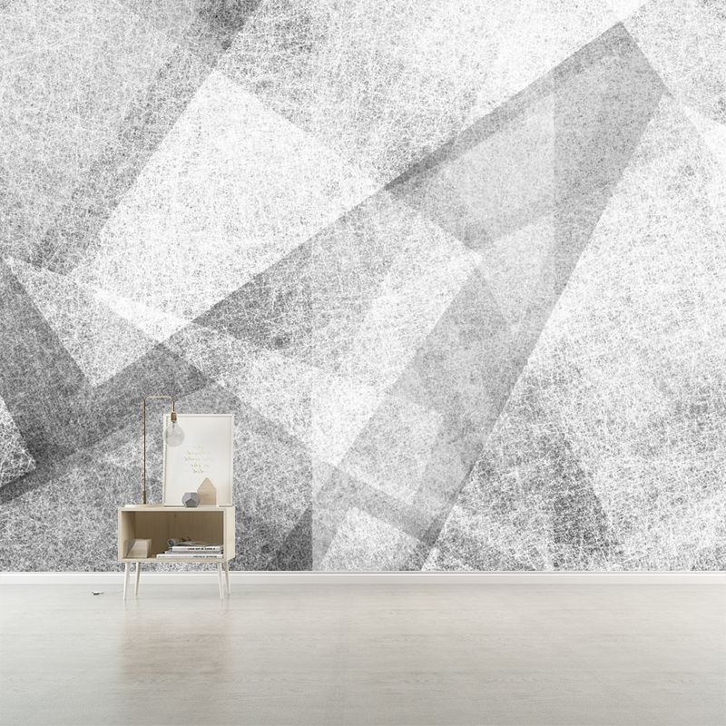 Geometric Sketch Wall Covering Murals Minimalist Non-Woven Cloth Wall Decor in Grey