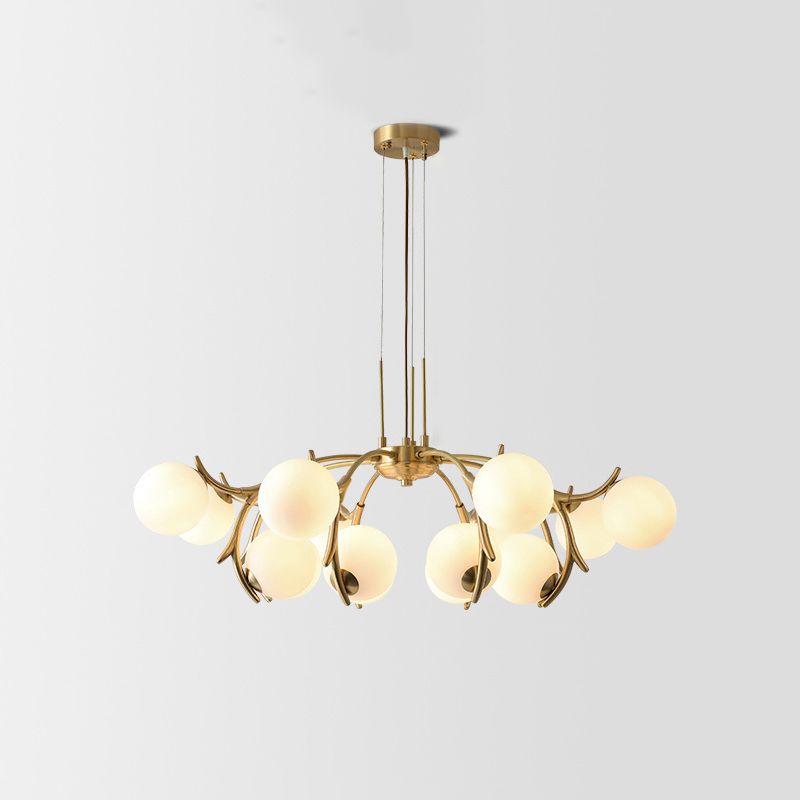 16-Light Branch Shape Chandelier Modern Linear Ceiling Light with Global Frosted Shade