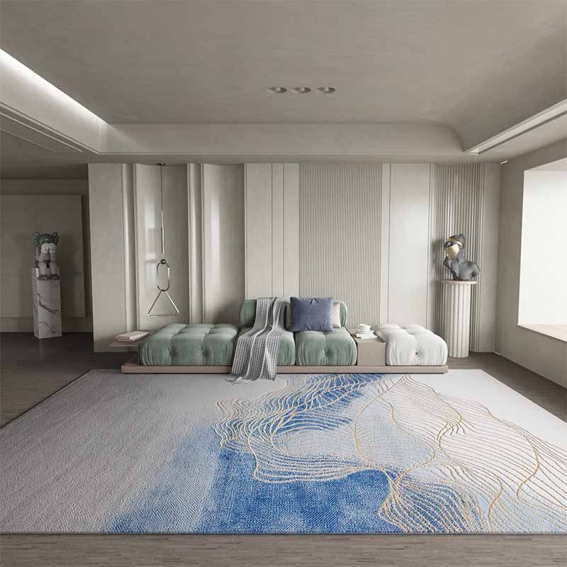 Blue Modern Area Rug Abstract Pattern Polyester Area Carpet Easy Care Washable Rug for Home Decor